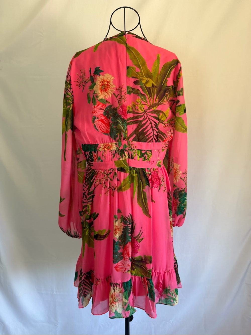 Alex Marie Hot Pink Tropical Floral V-Neck Long Sleeve Dress - Picture 3 of 10
